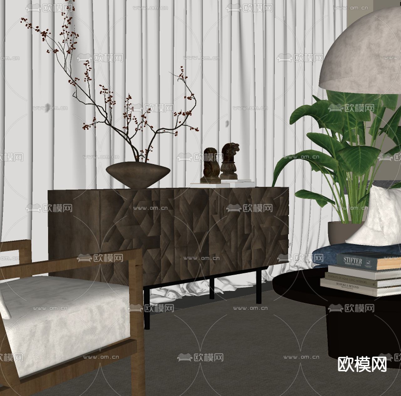 侘寂风玄关柜su模型下载（渲染图2）