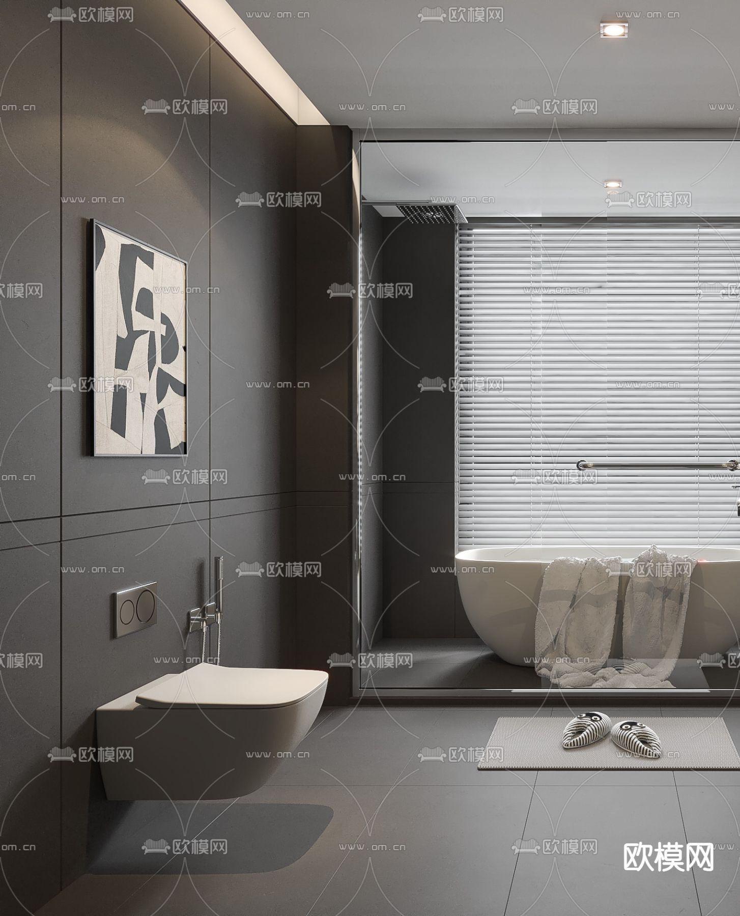 暗黑风卫生间 浴室3d模型下载（渲染图2）