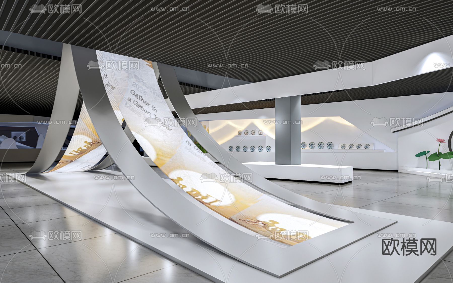 新中式展厅su模型下载（渲染图1）