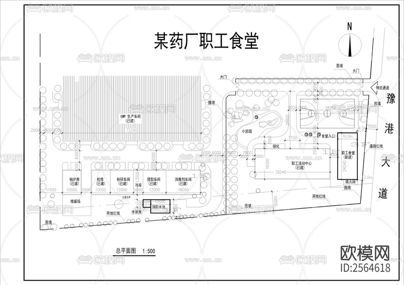 某藥廠職工食堂建筑圖cad施工圖下載(渲染圖2)