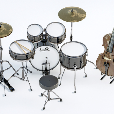  现代架子鼓 乐器组合 大提琴su模型 