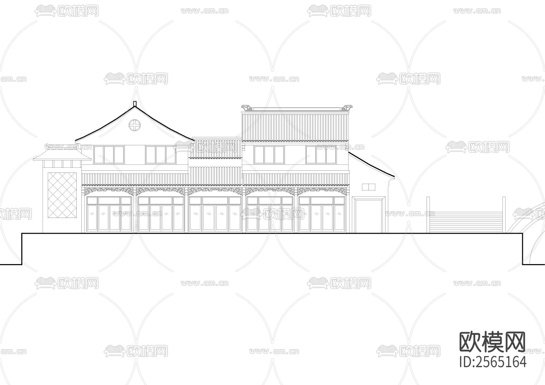 徽派商业立面CAD施工图下载（渲染图2）