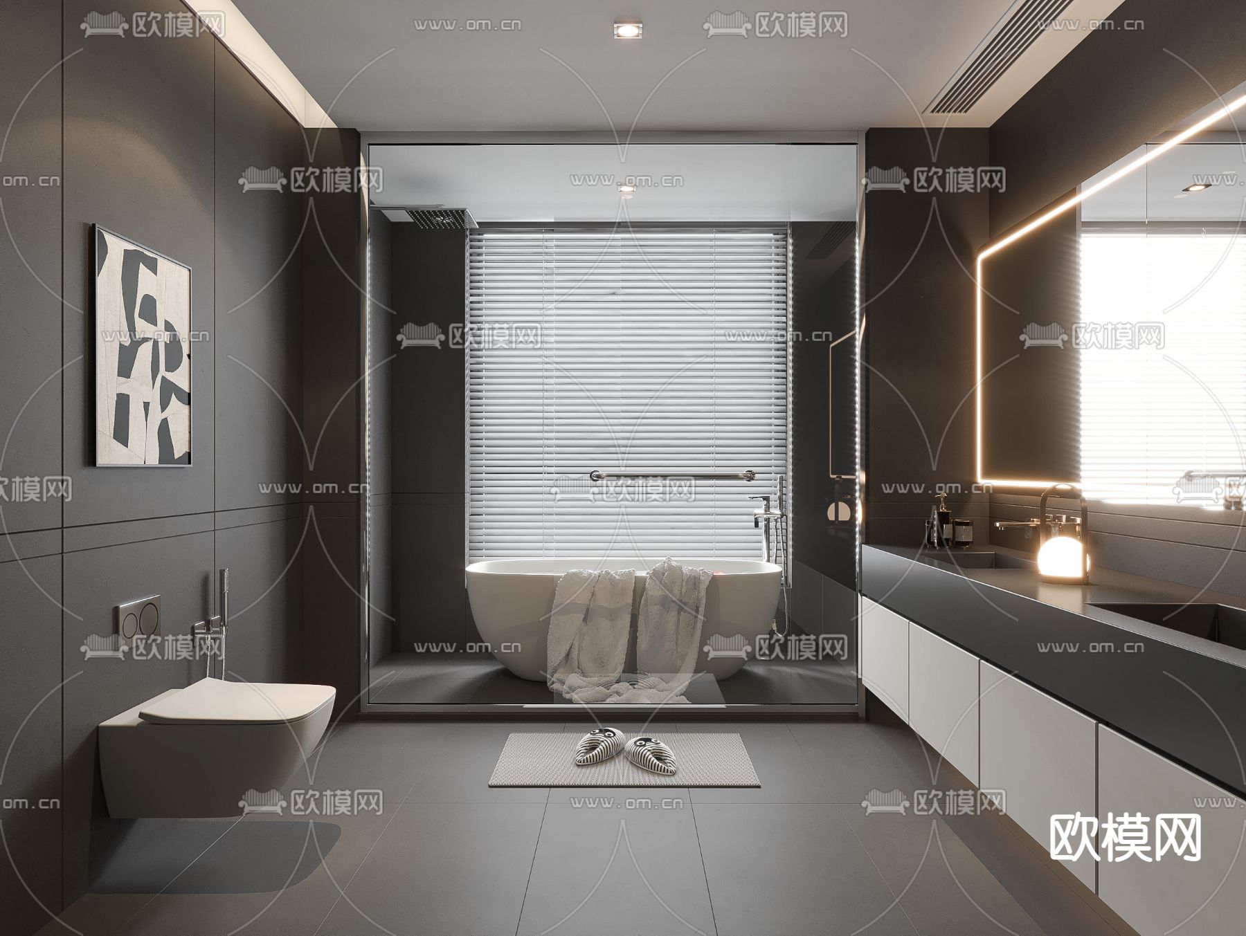 暗黑风卫生间 浴室3d模型下载（渲染图1）