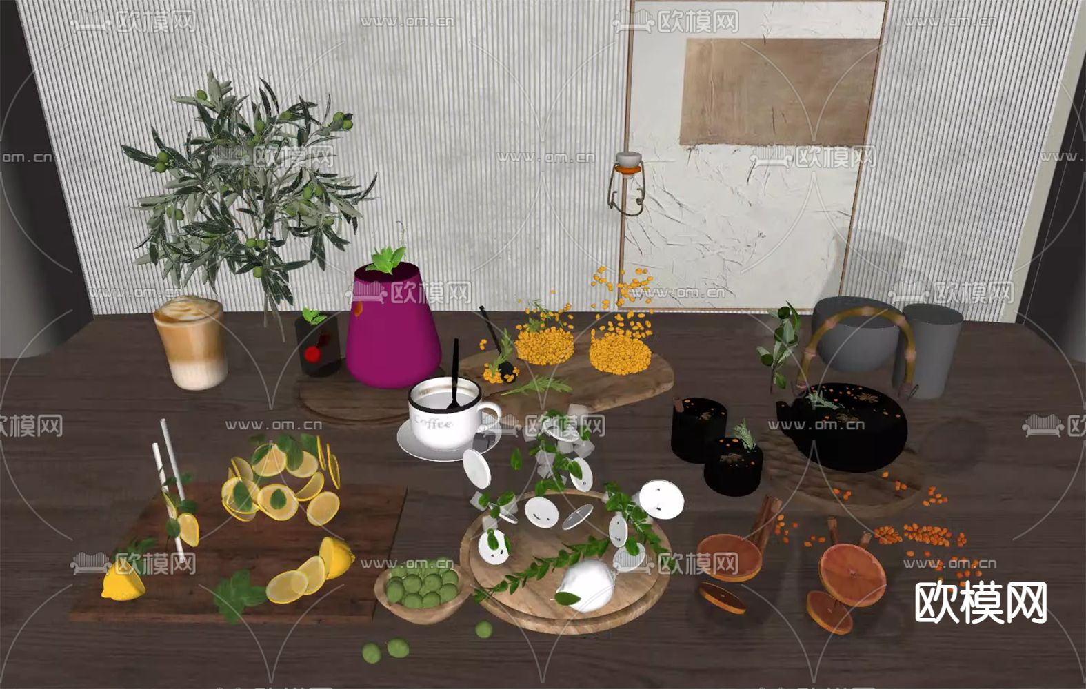 果汁 饮品 咖啡 饮料su模型下载（渲染图2）