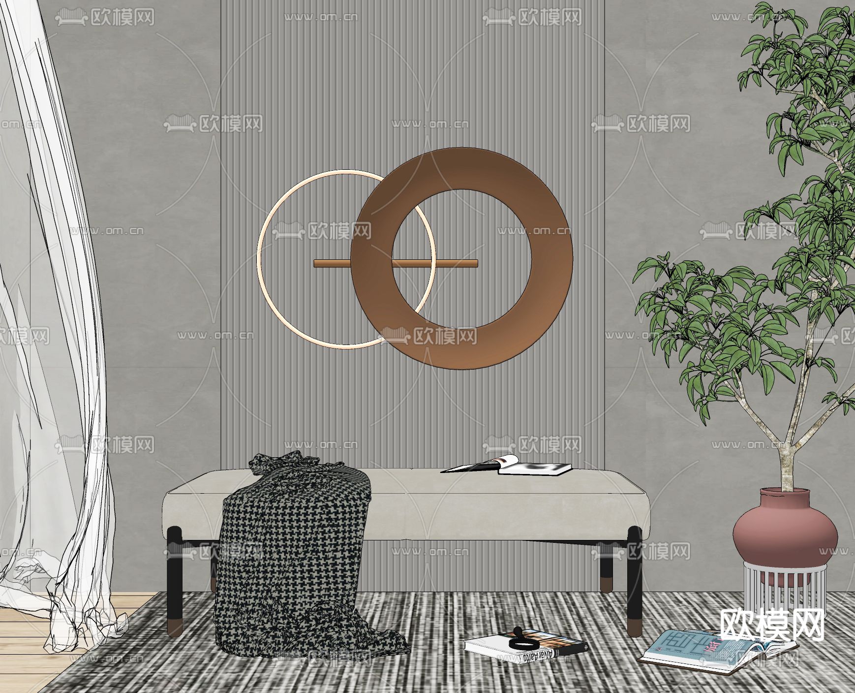 床尾凳su模型下载（渲染图2）