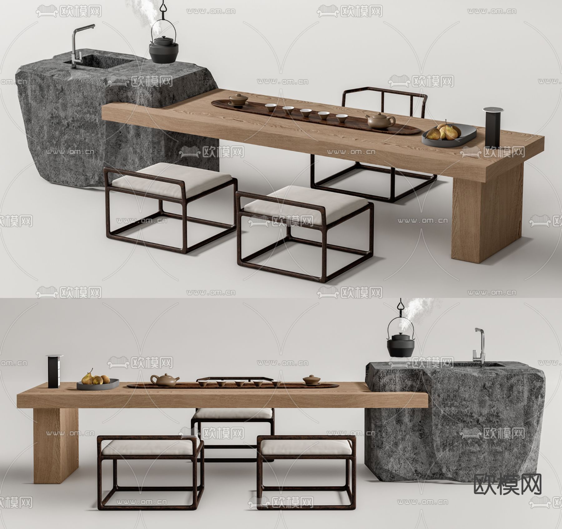 新中式茶桌 茶台su模型