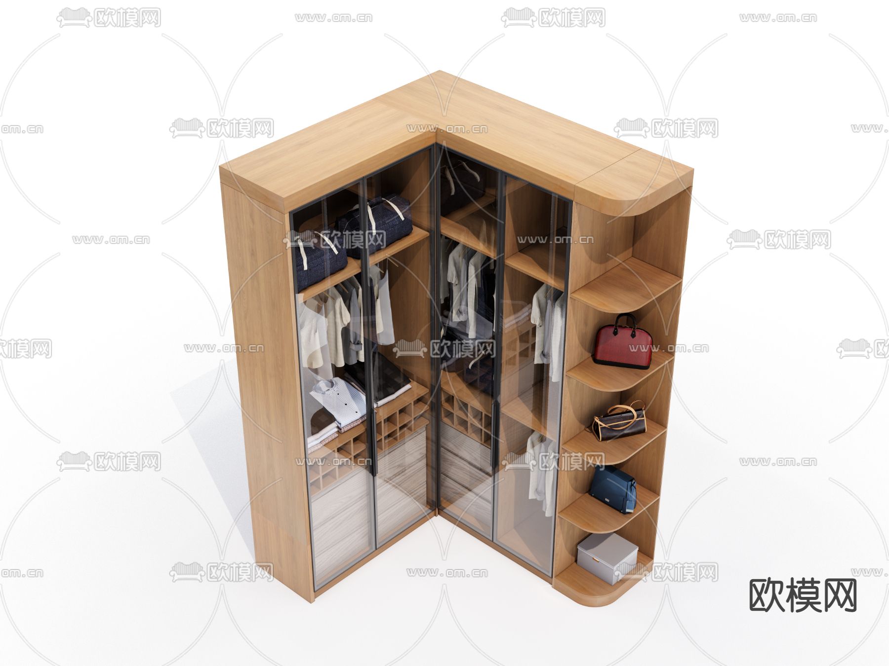 现代转角衣柜su模型下载（渲染图2）