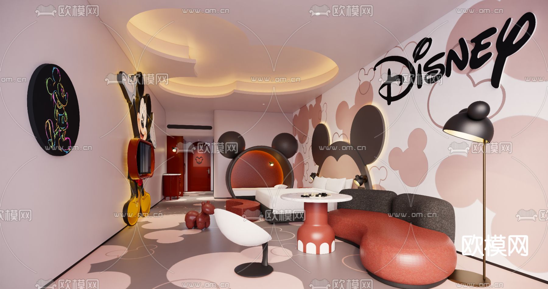 现代酒店客房su模型下载（渲染图1）