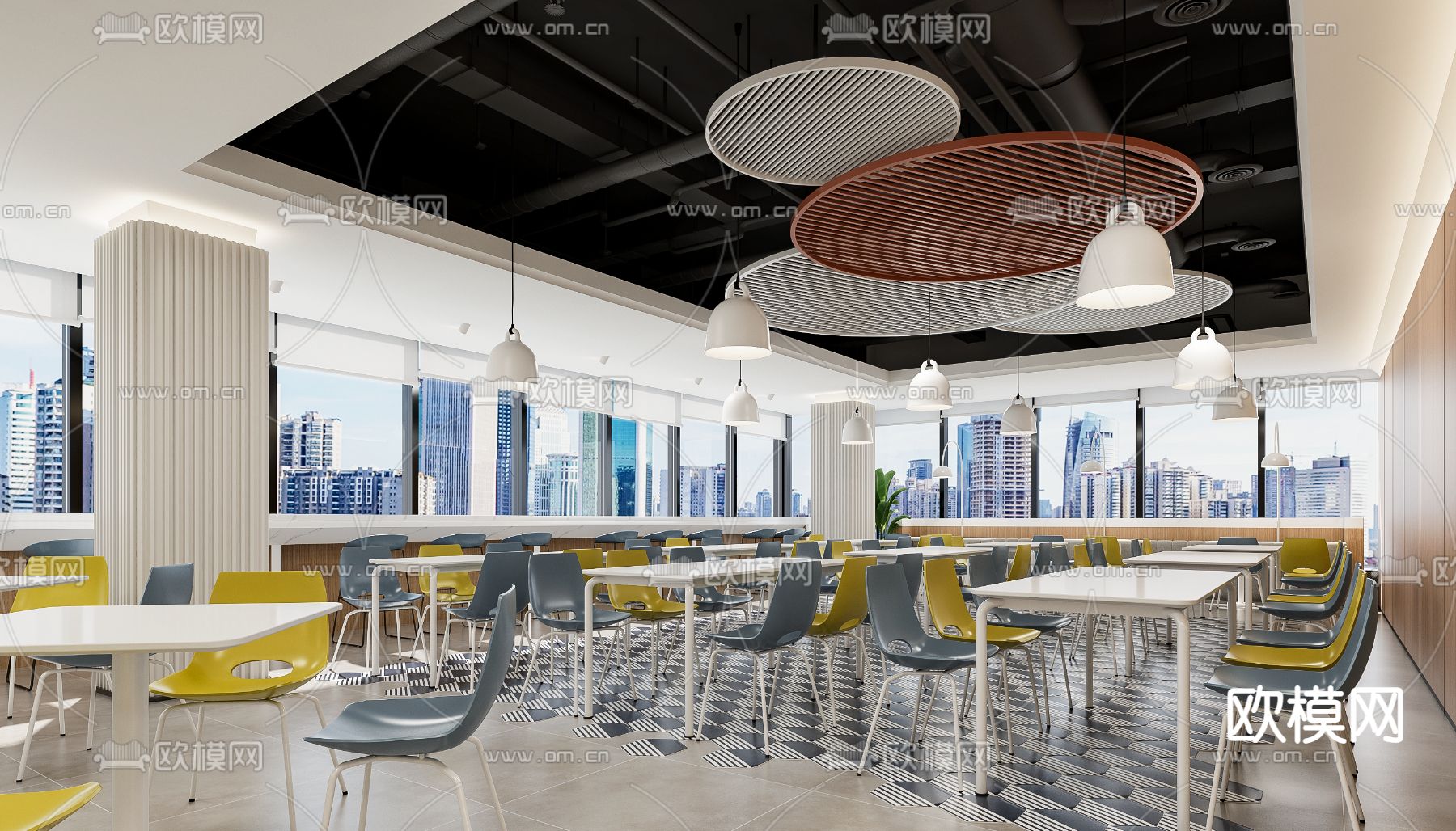 现代公司食堂3d模型下载（渲染图1）