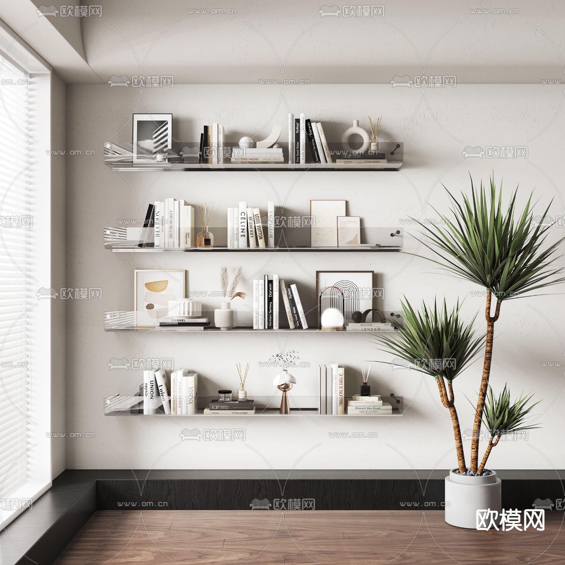 玻璃书架 壁柜3d模型下载