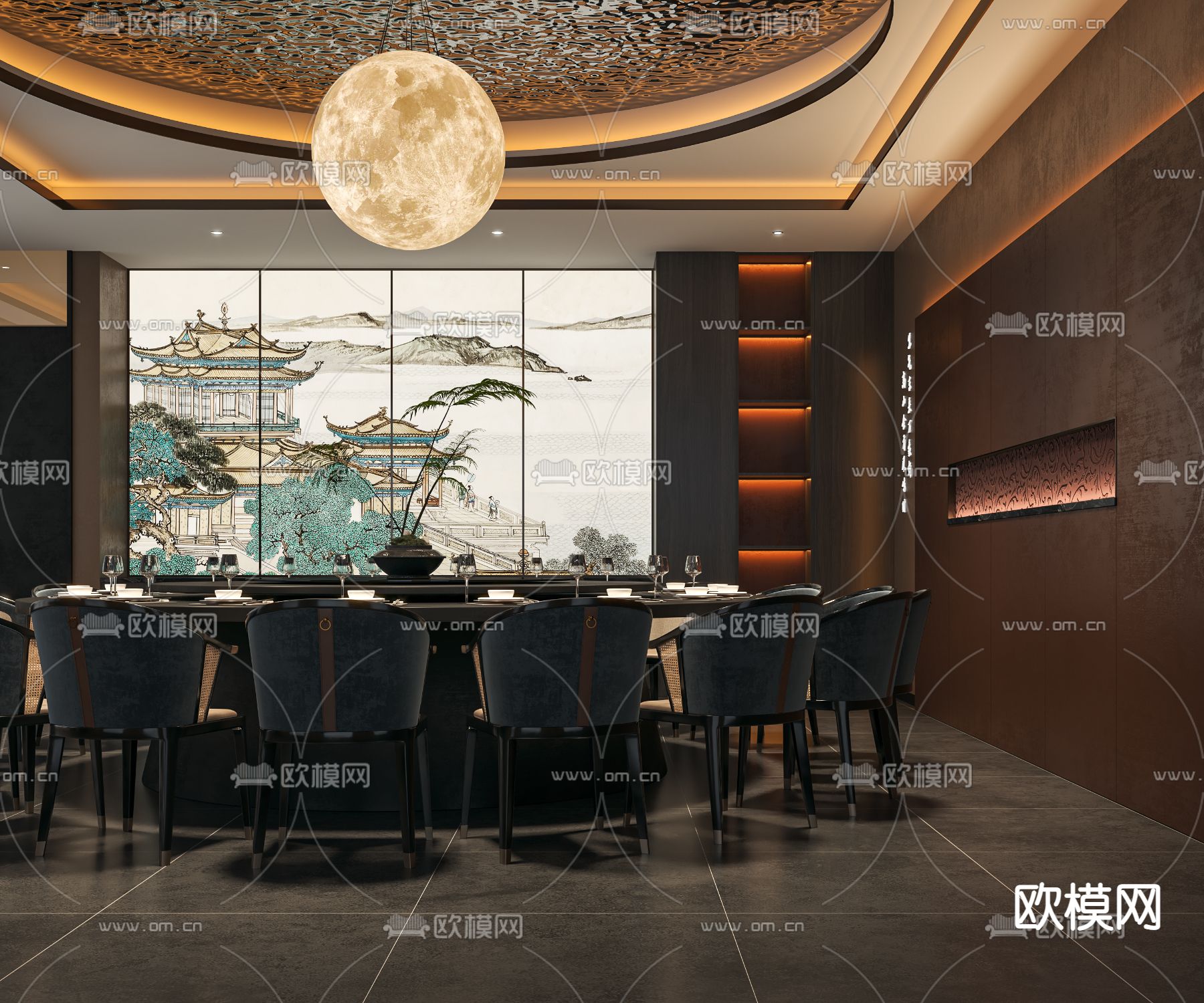 中餐厅包厢 包房 包间3d模型下载_ID14017235_3dmax免费模型-欧模网