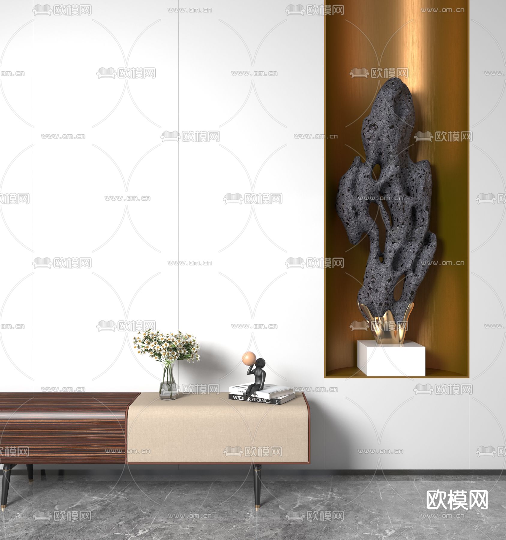 新中式雕塑 太湖石摆件su模型下载（渲染图1）