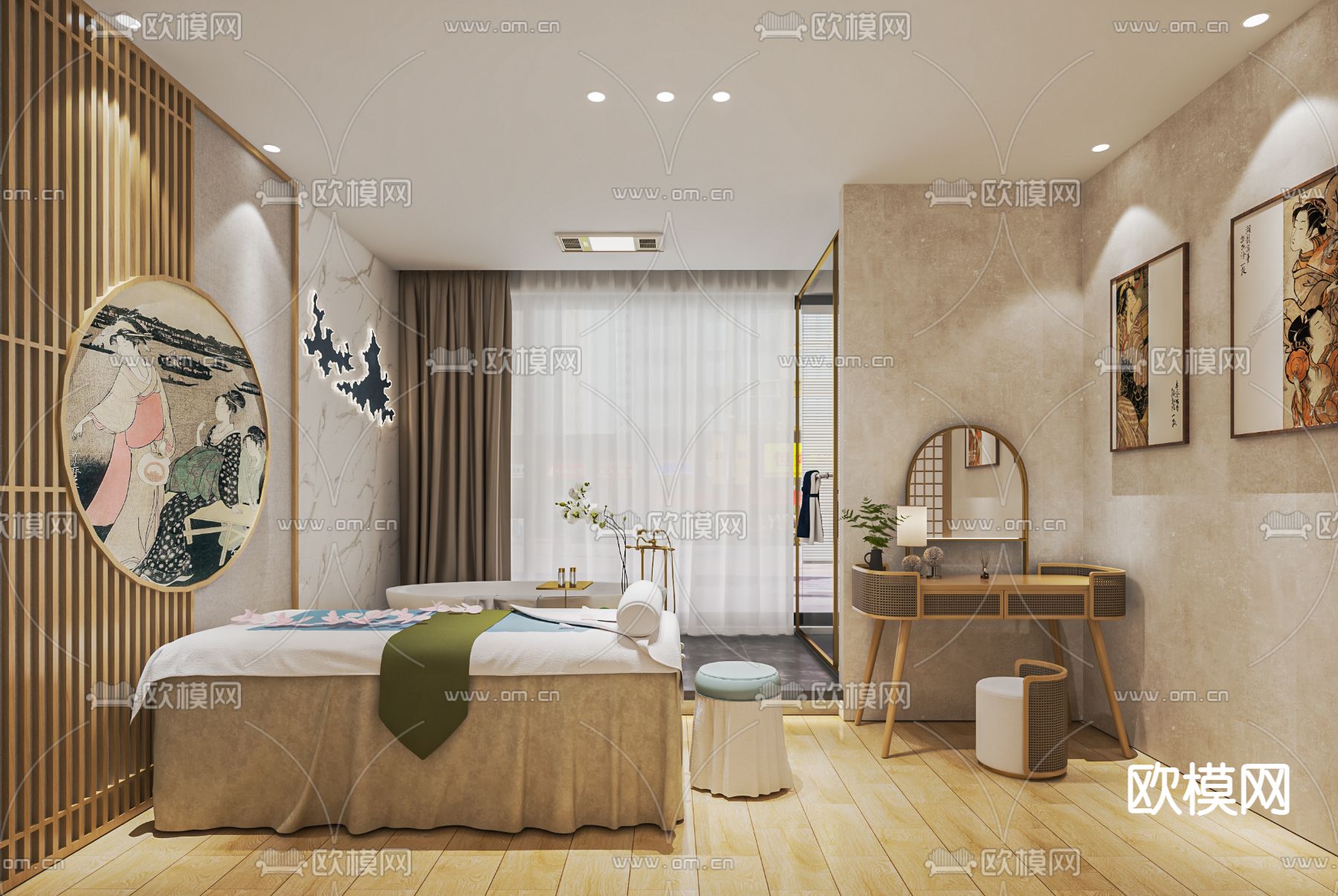 日式SPA护理房su模型下载