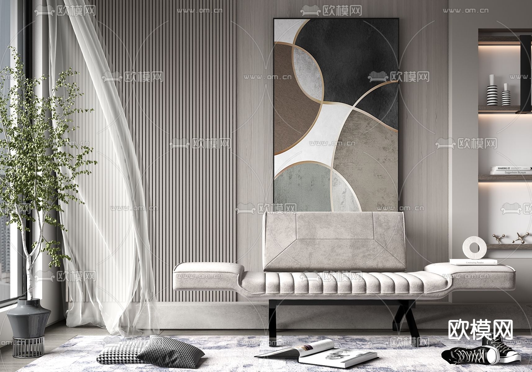 现代沙发凳su模型下载（渲染图1）