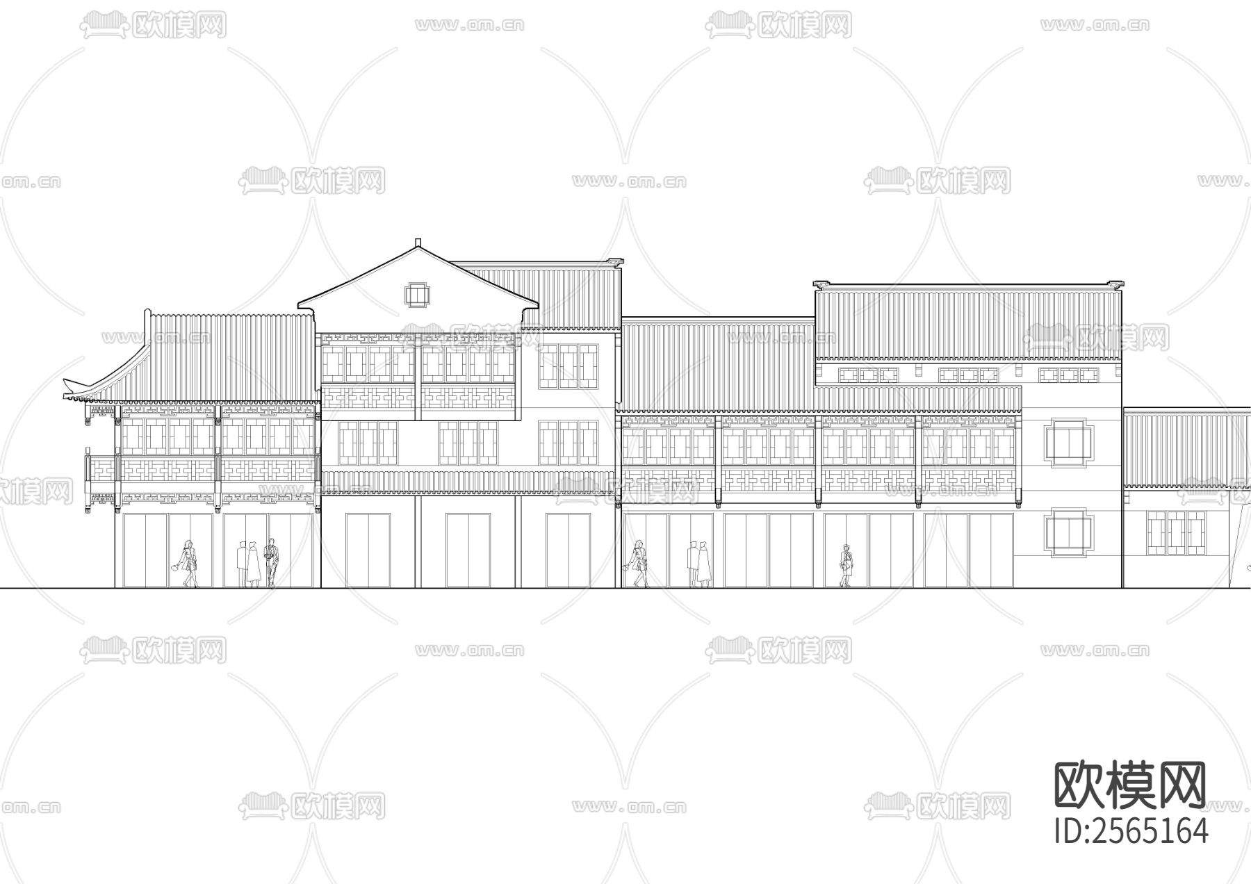 徽派商业立面CAD施工图下载（渲染图3）
