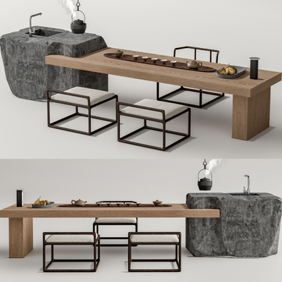 新中式茶桌 茶台su模型