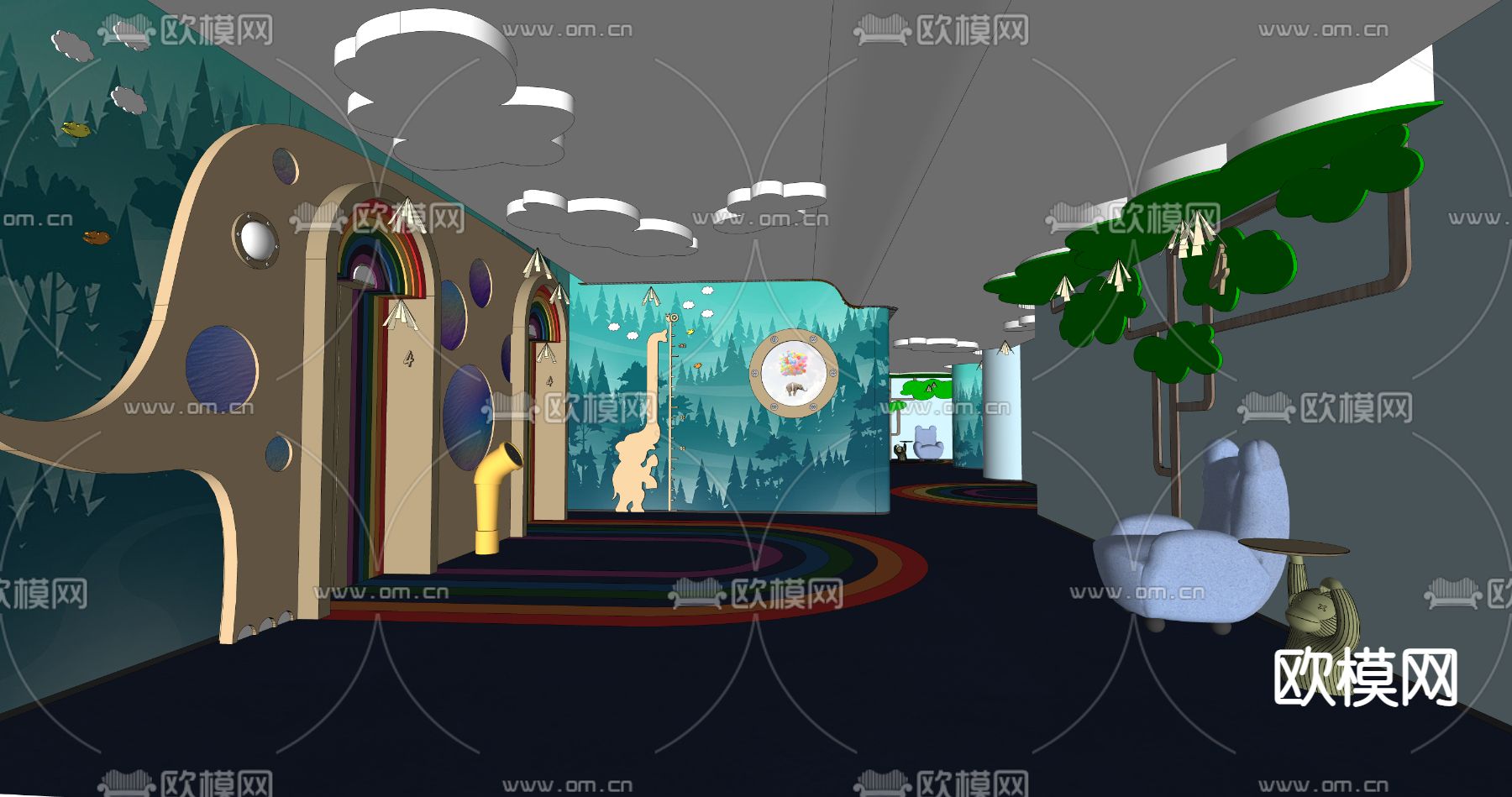 现代酒店过道su模型下载（渲染图2）