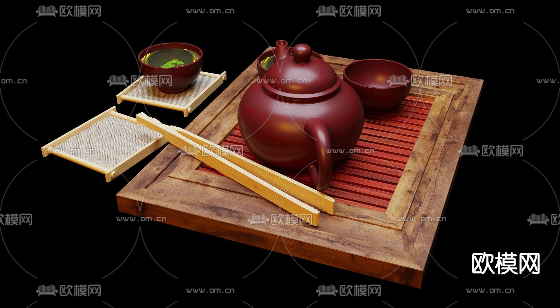 新中式茶具3d模型下载（渲染图2）