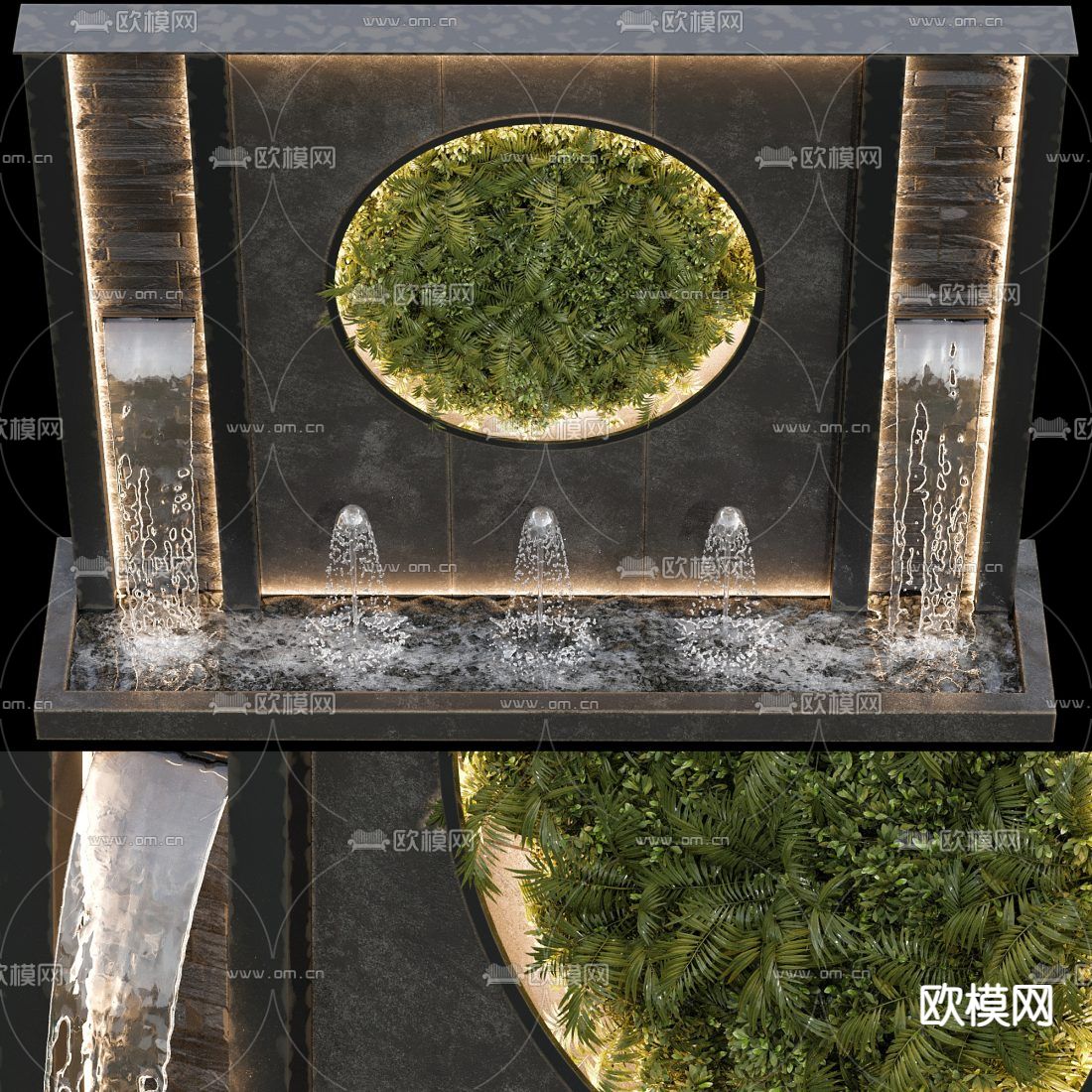喷泉小品 水池水幕3d模型下载（渲染图4）