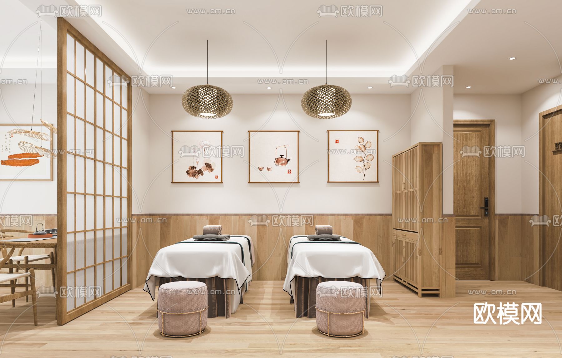 日式SPA护理房su模型下载