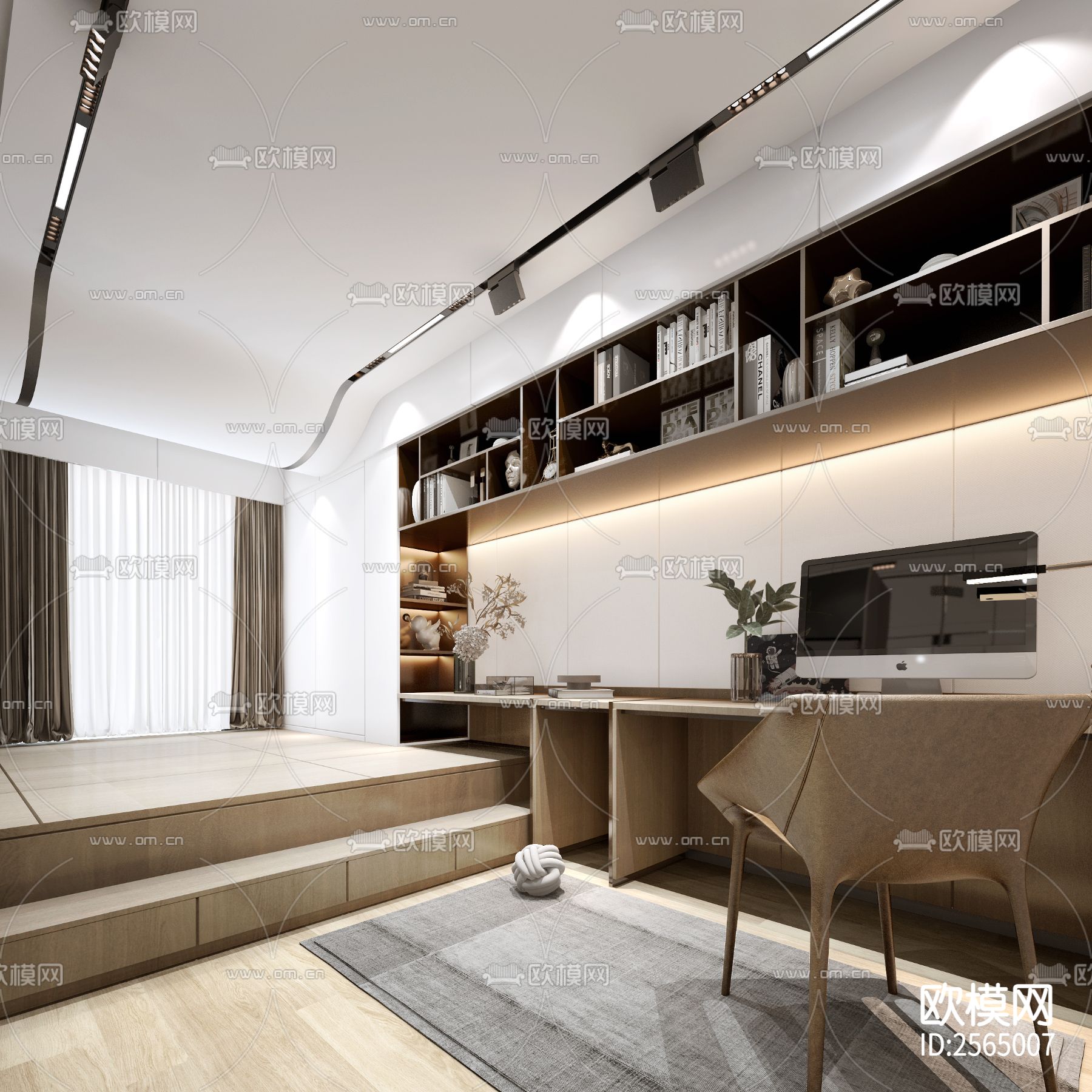 现代豪宅大平层CAD施工图下载（渲染图6）