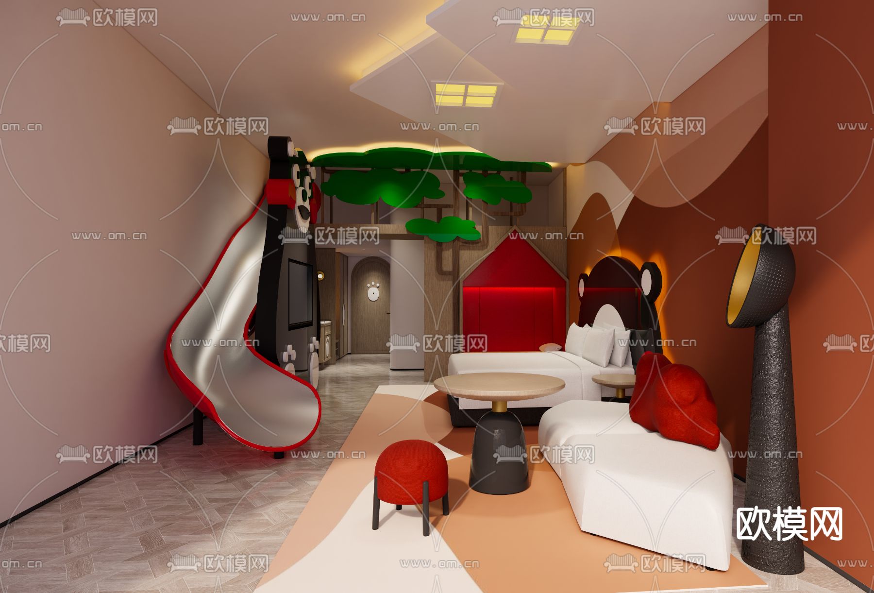 现代酒店客房su模型下载（渲染图1）