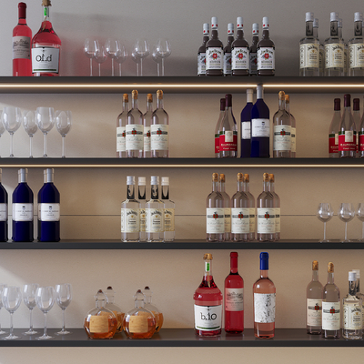  洋酒 酒杯 酒瓶su模型 