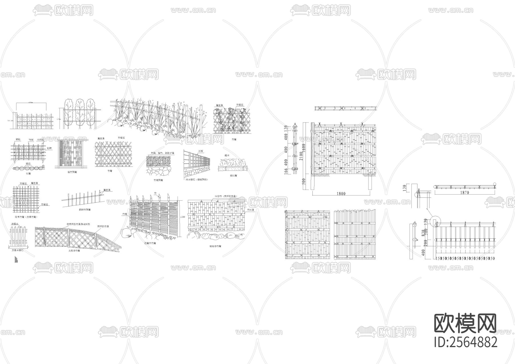 各种竹篱笆CAD施工图下载（渲染图1）