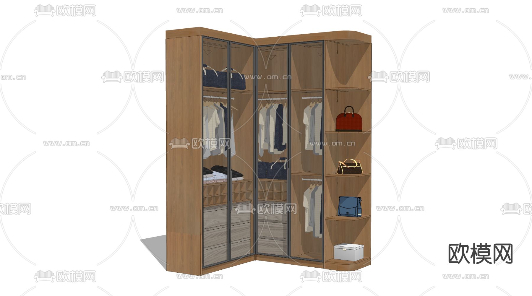 现代转角衣柜su模型下载（渲染图3）