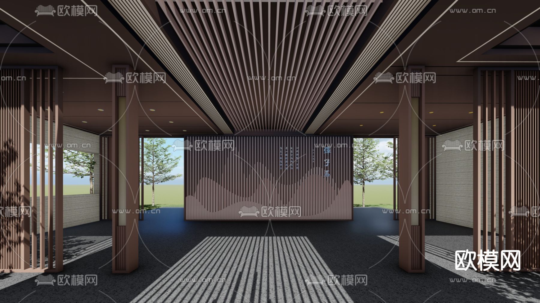 山水格栅廊架su模型下载（渲染图2）