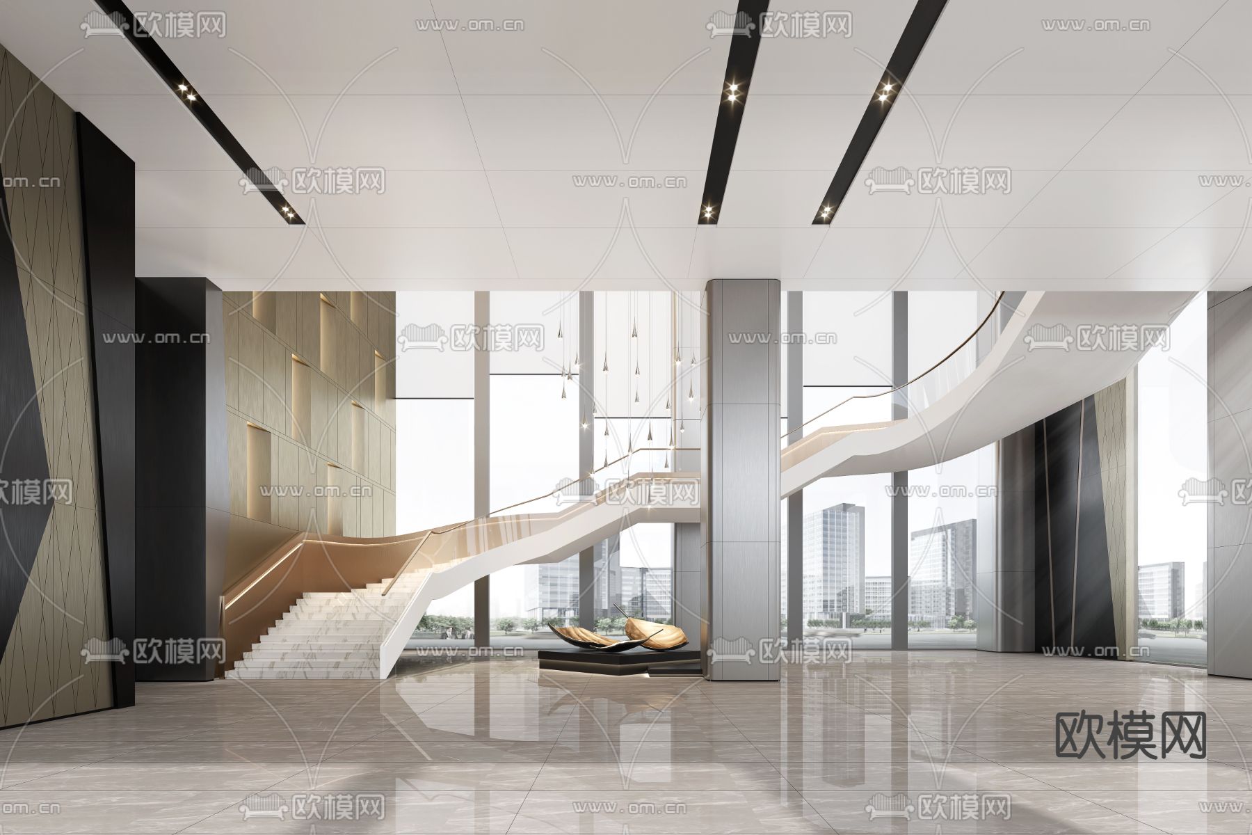 公司大堂 前台大厅3d模型下载