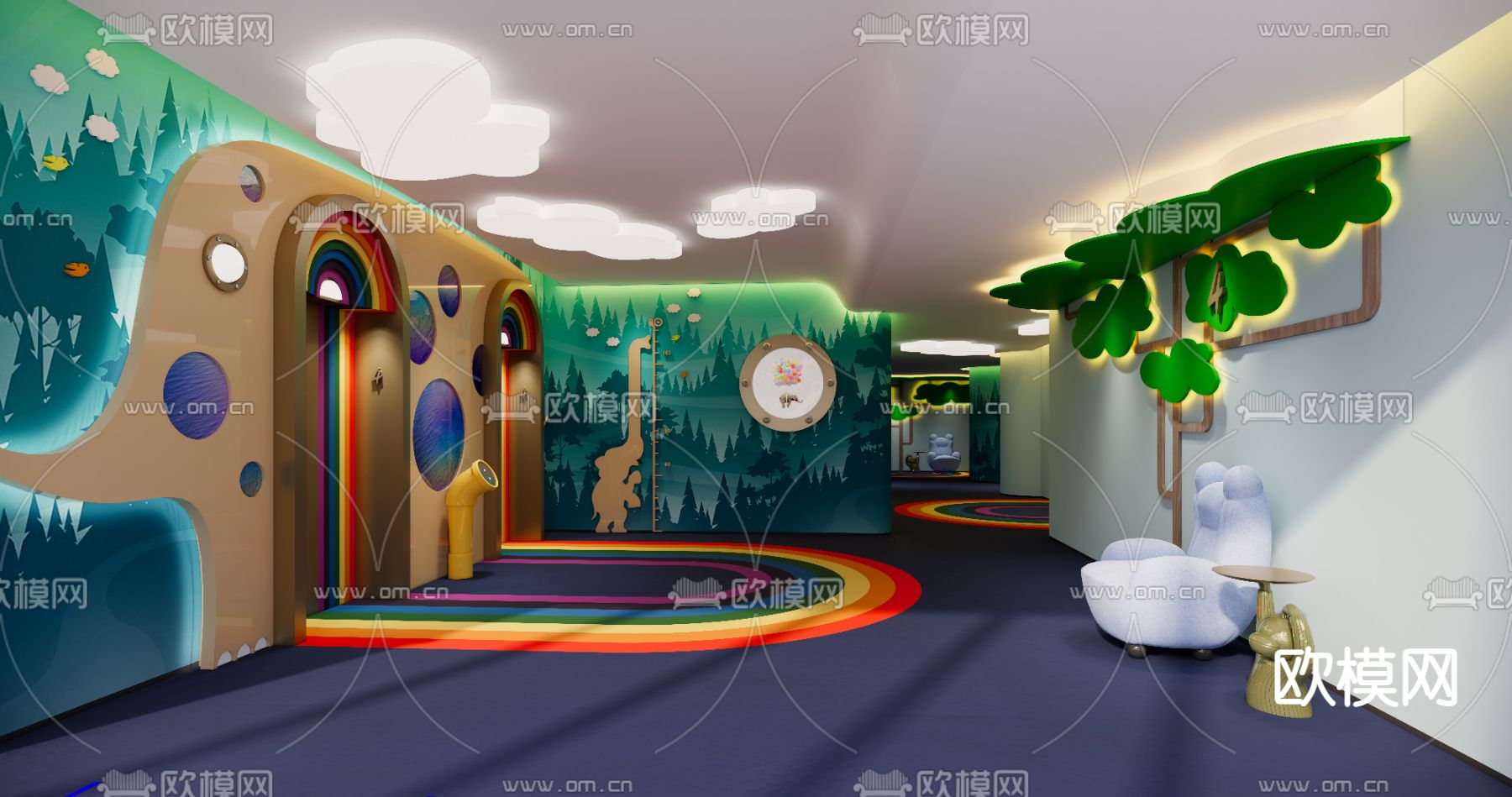 现代酒店过道su模型下载（渲染图1）