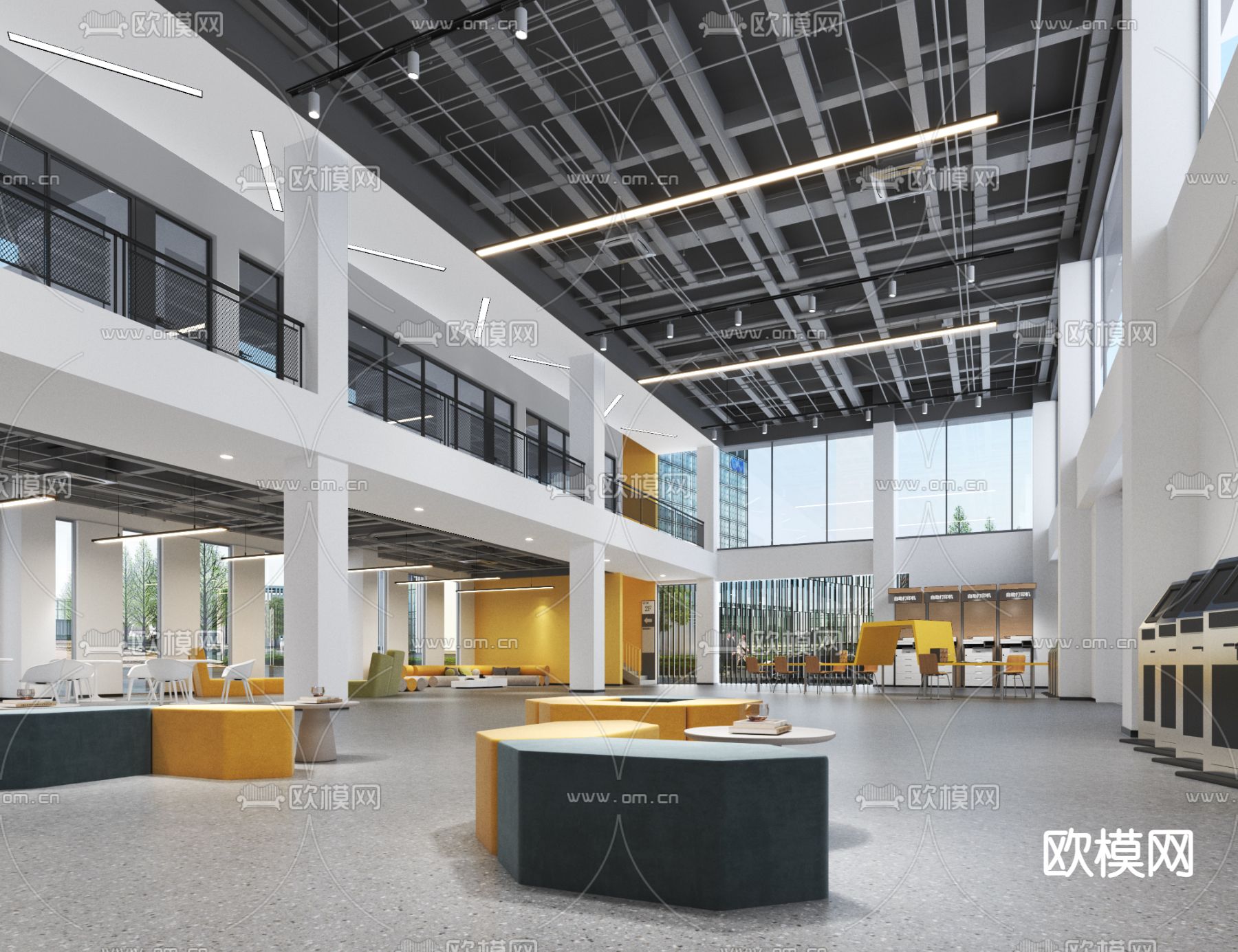 现代服务大厅 办事大厅3d模型下载（渲染图2）