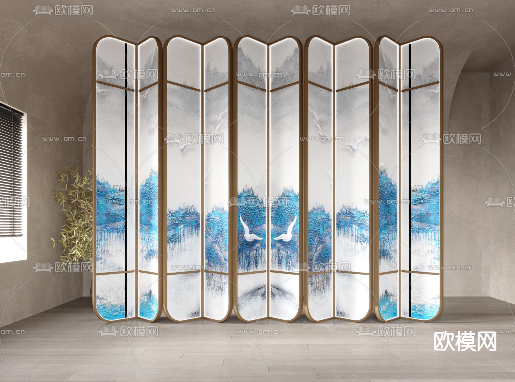 新中式屏风 隔断3d模型下载