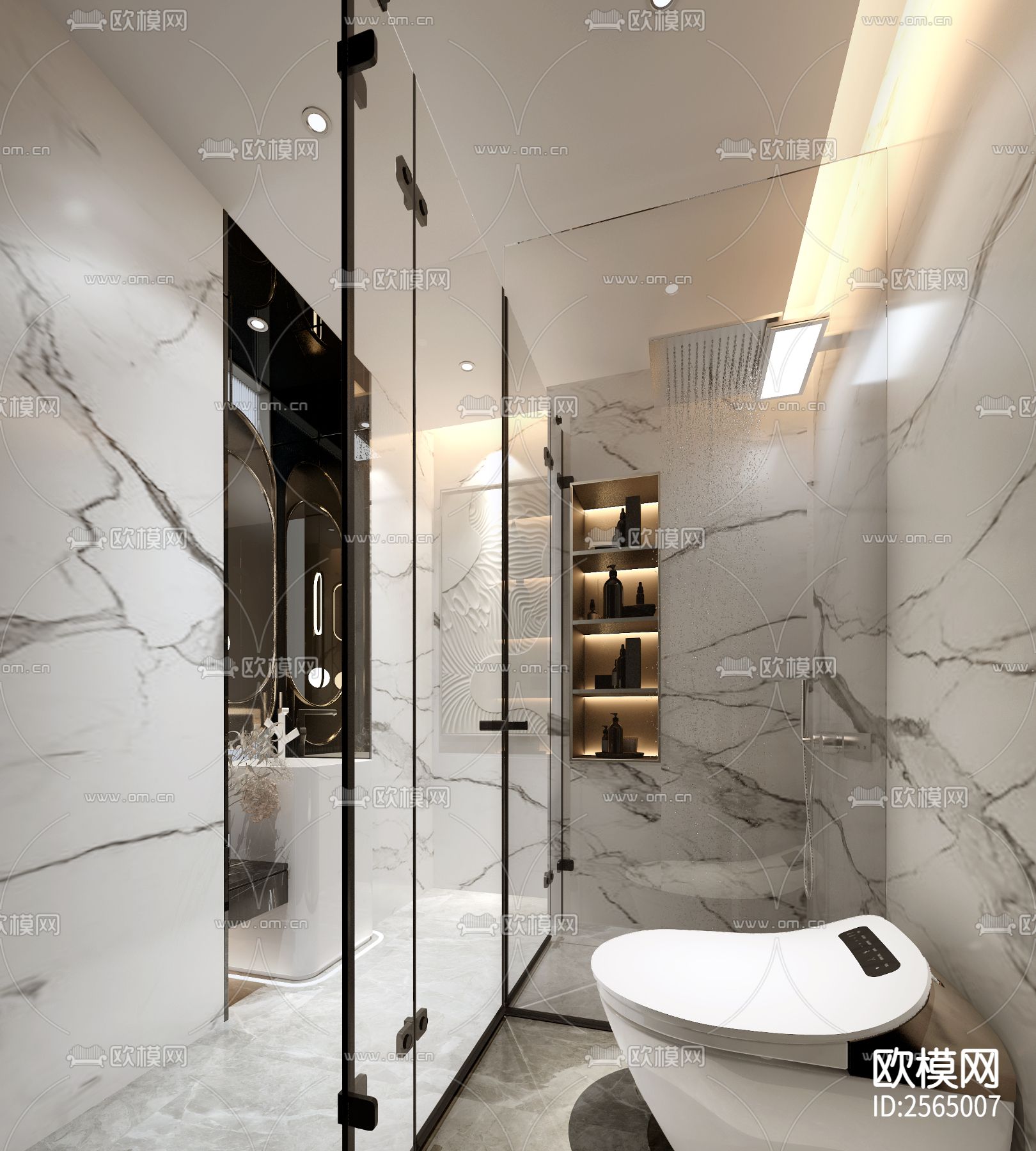 现代豪宅大平层CAD施工图下载（渲染图3）