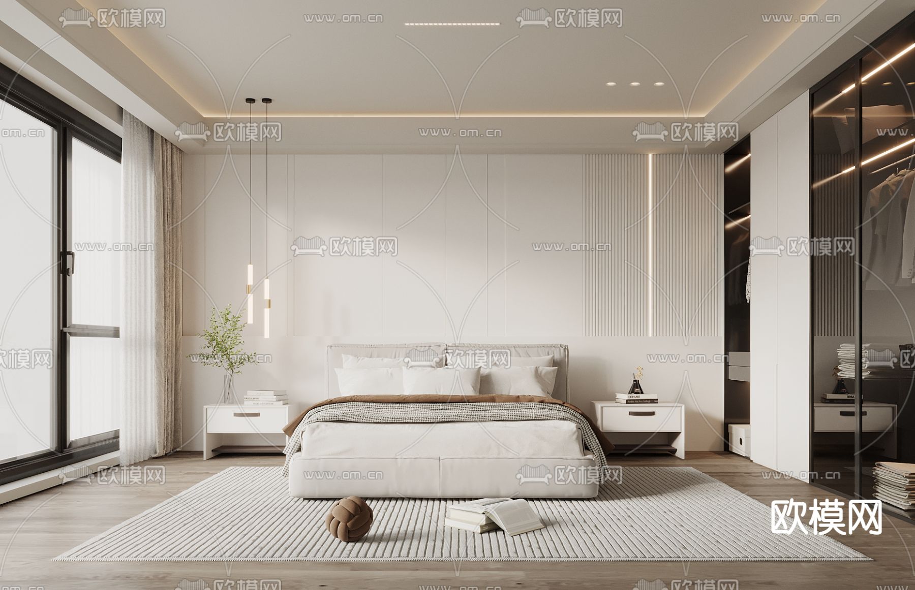 奶油风卧室 主人房3d模型下载