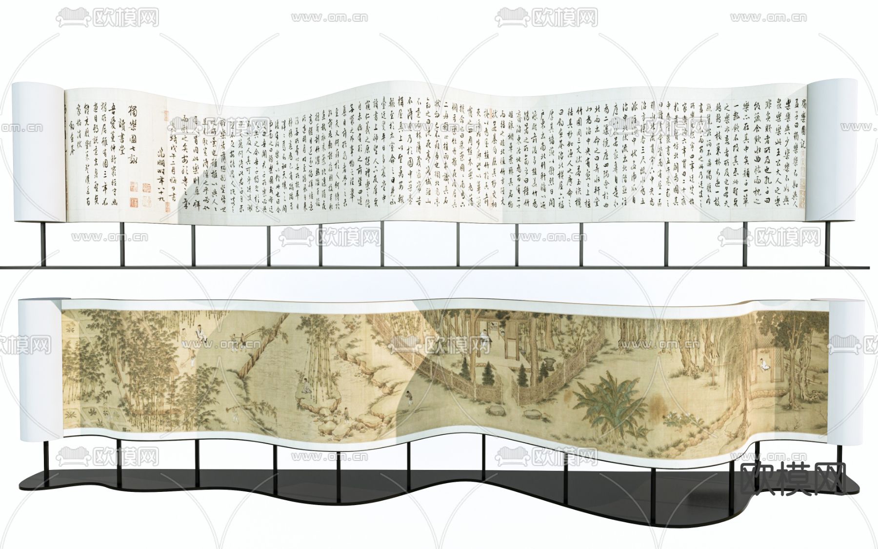 新中式展厅展板 文化墙su模型下载（渲染图1）