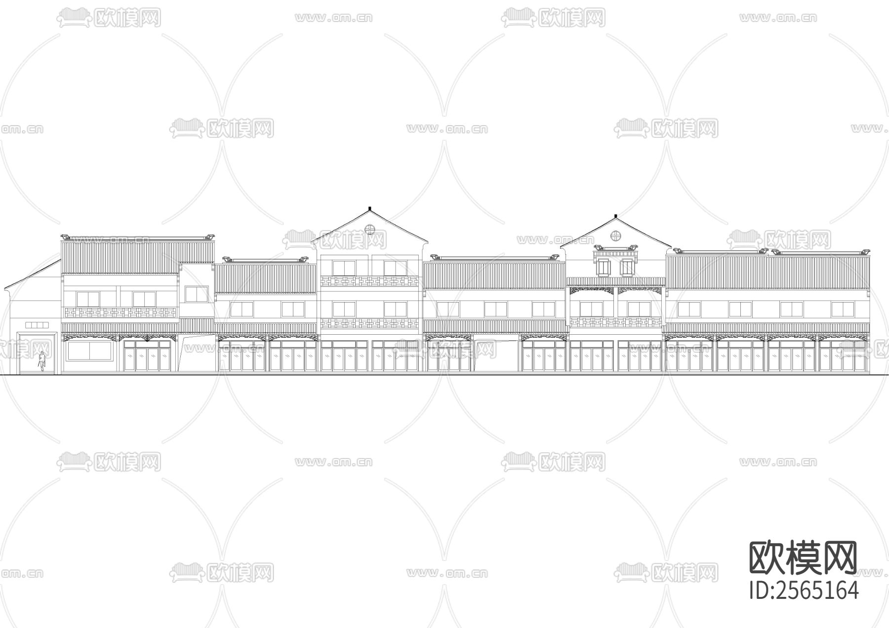 徽派商业立面CAD施工图下载（渲染图4）