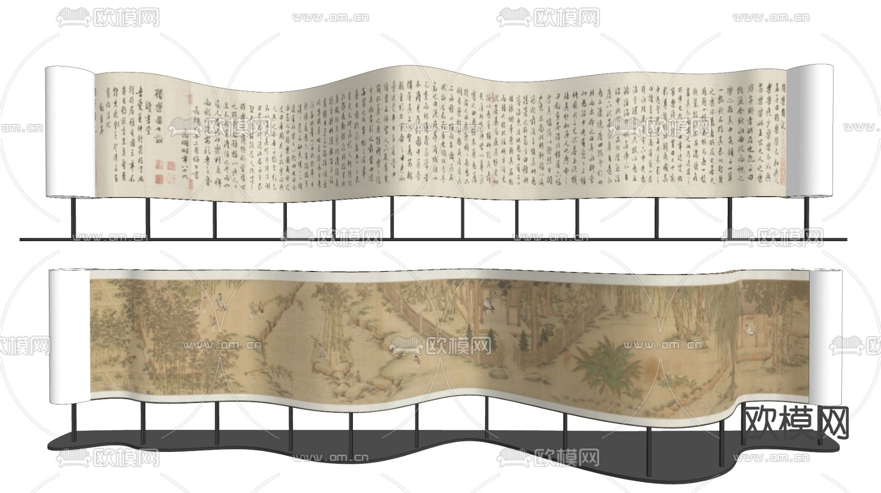 新中式展厅展板 文化墙su模型下载（渲染图2）