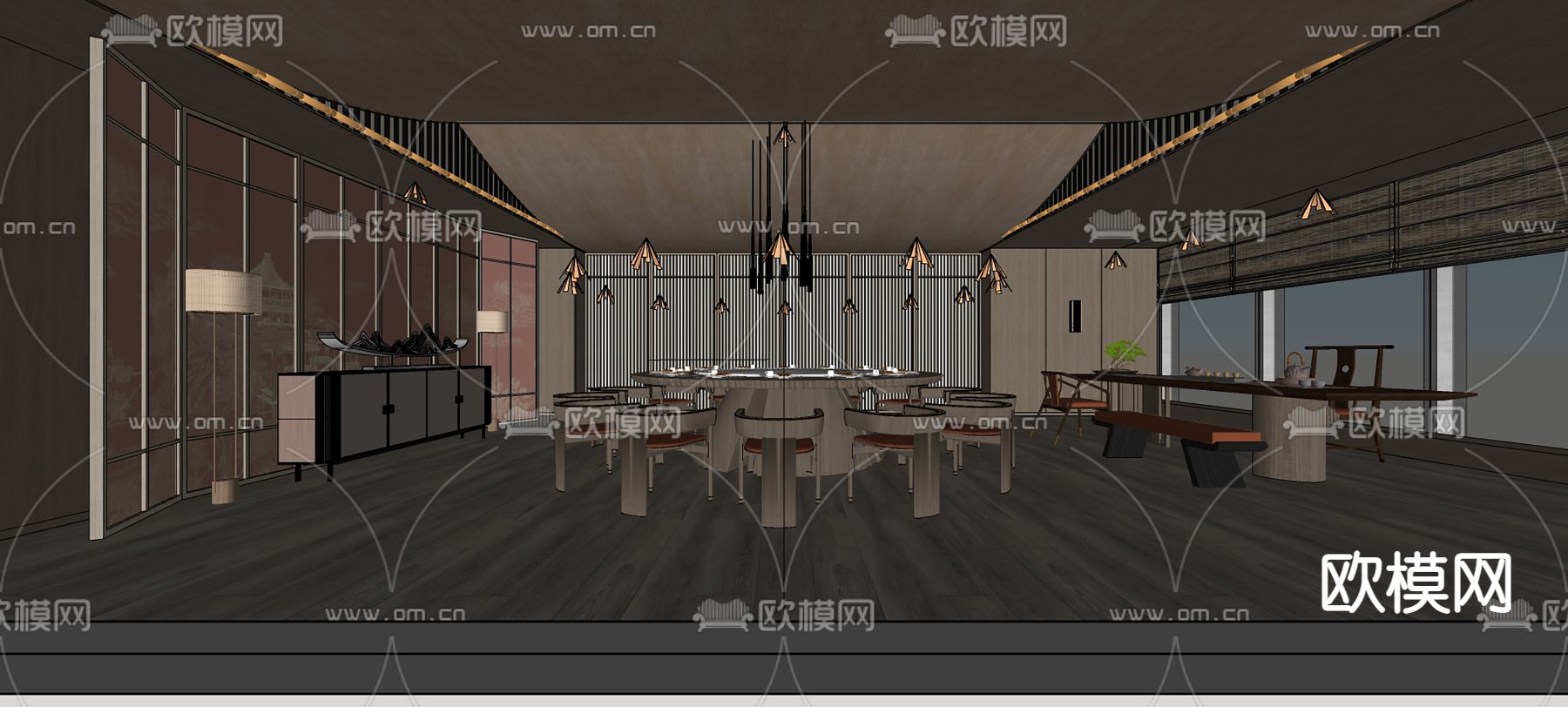中式餐厅包间 包房su模型下载（渲染图2）