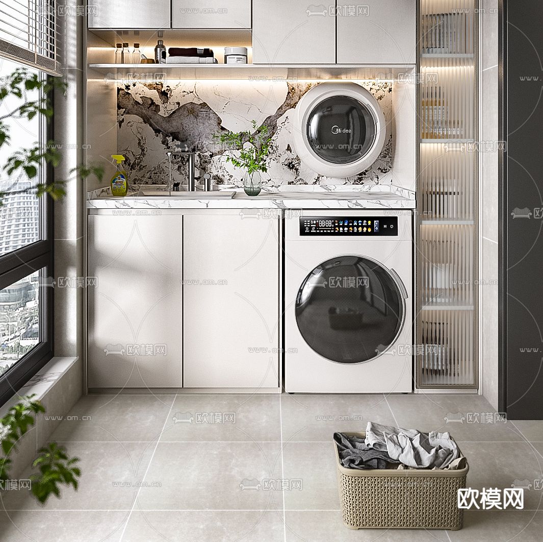 现代阳台 洗衣房3d模型下载（渲染图2）