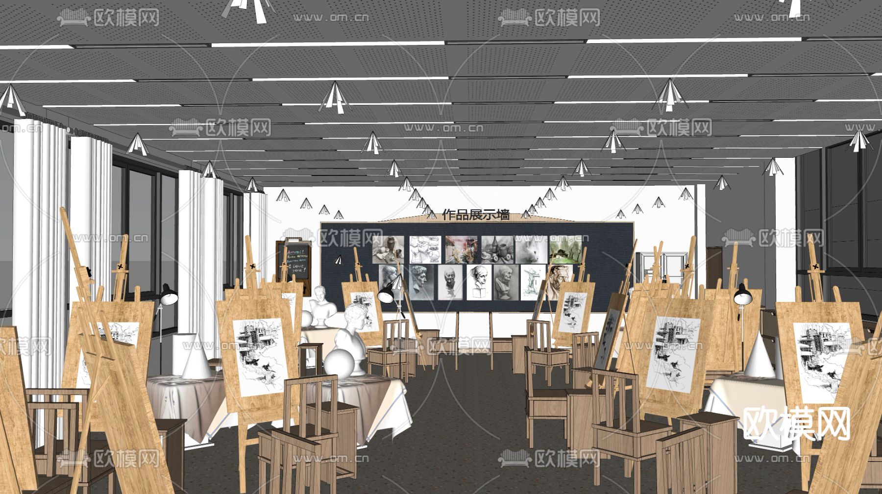 现代美术教室su模型