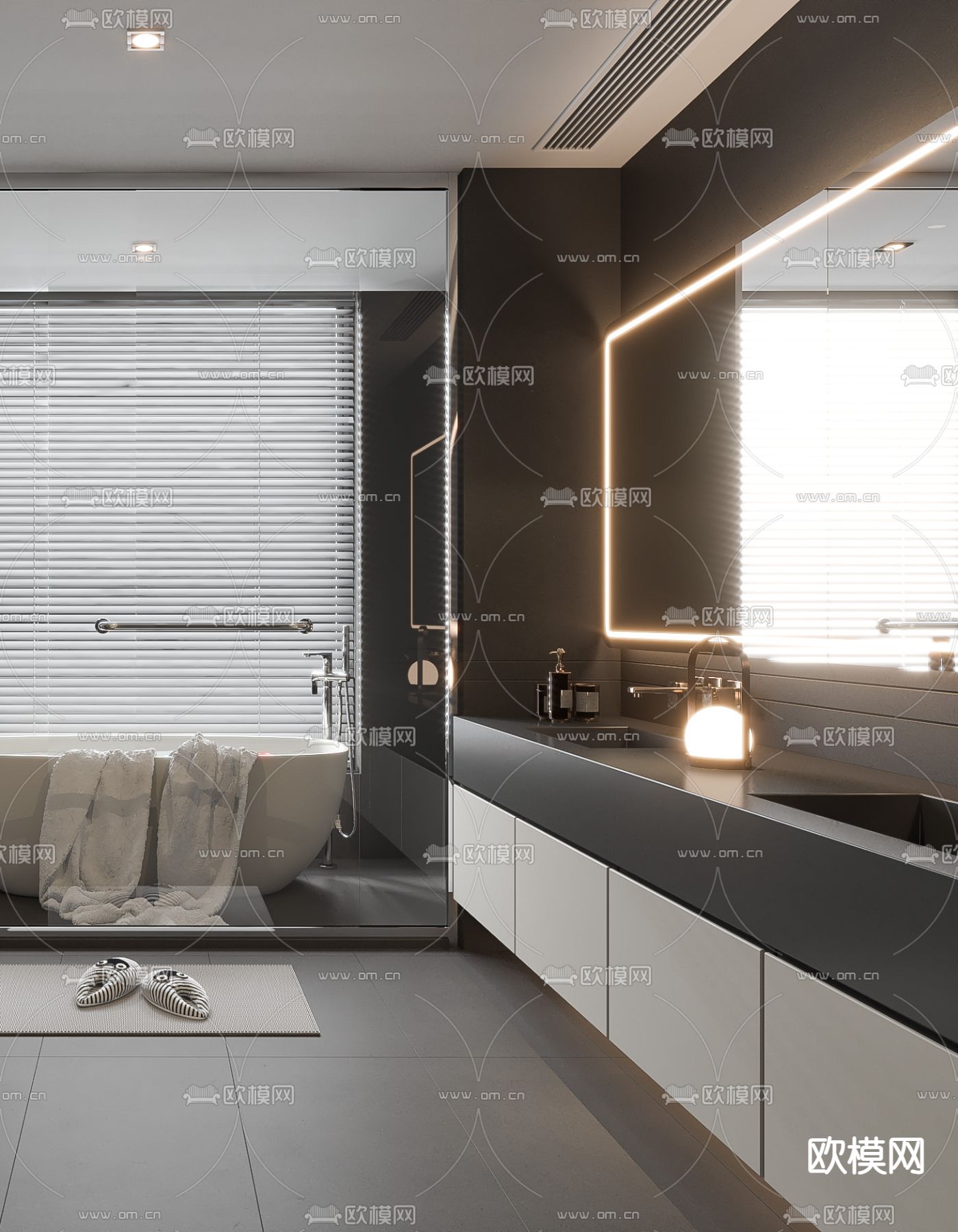 暗黑风卫生间 浴室3d模型下载（渲染图3）