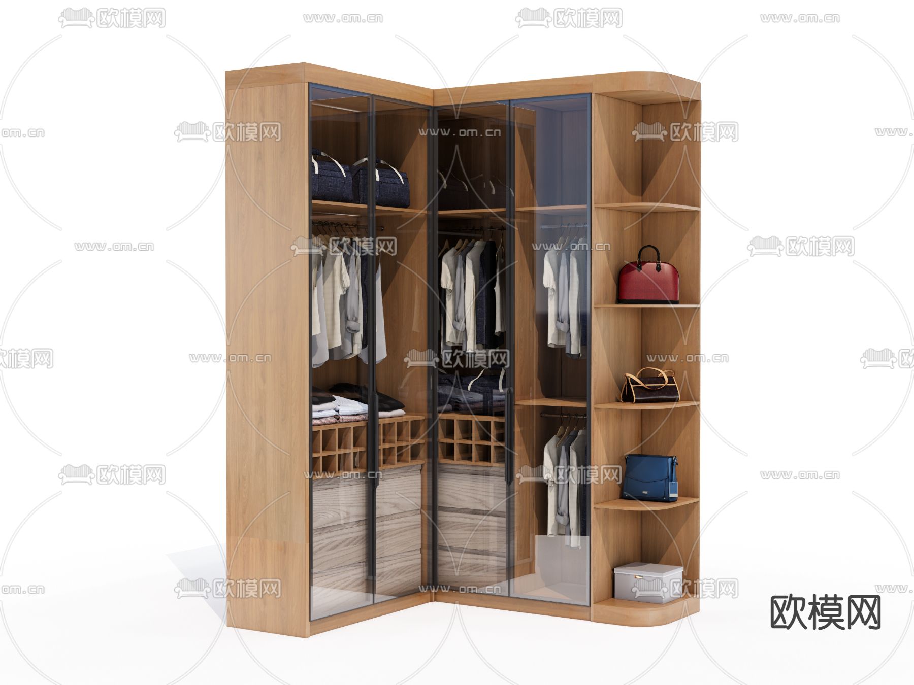 现代转角衣柜su模型下载（渲染图1）