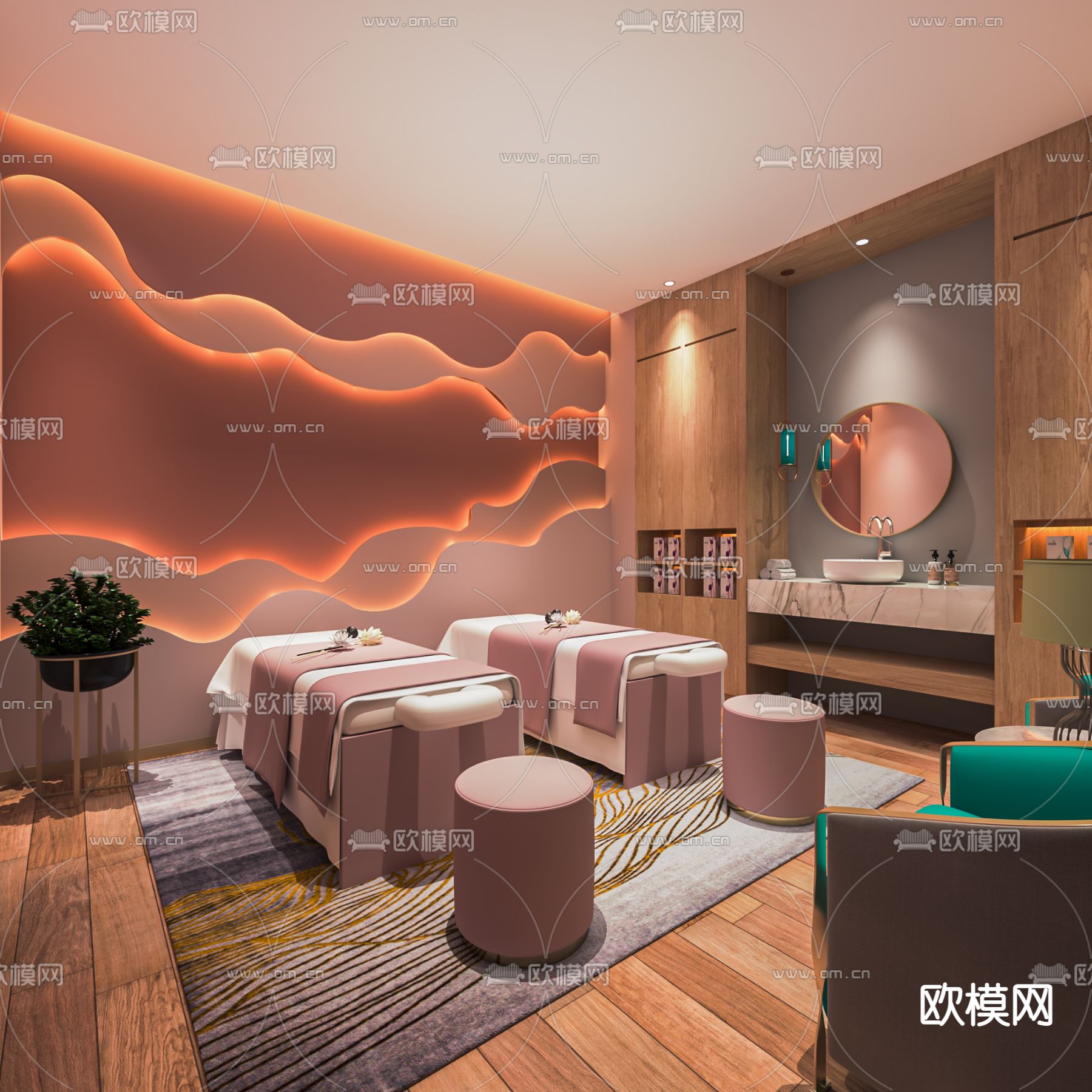 新中式SPA护理房su模型下载