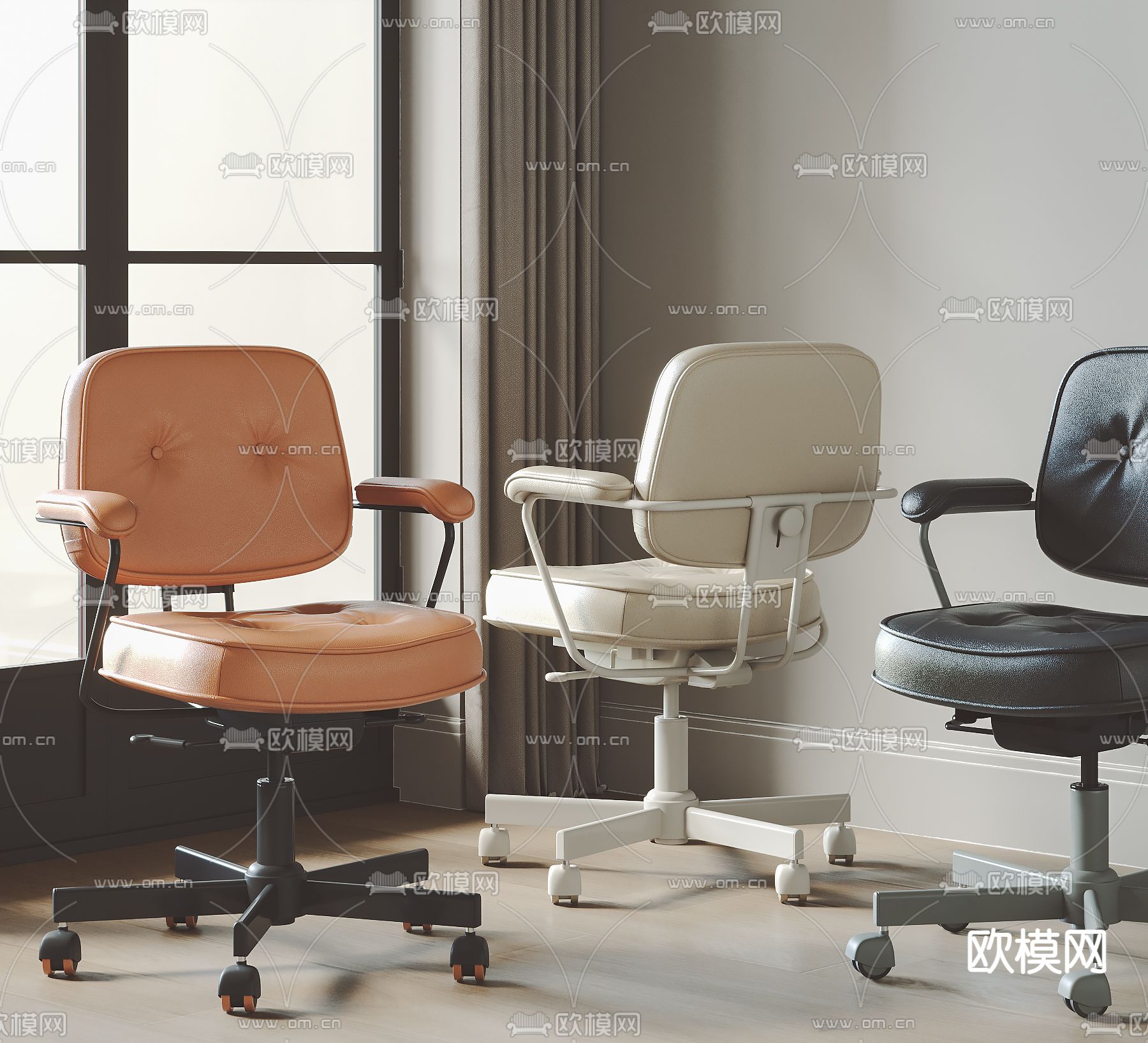 皮质办公椅 职员椅3d模型下载