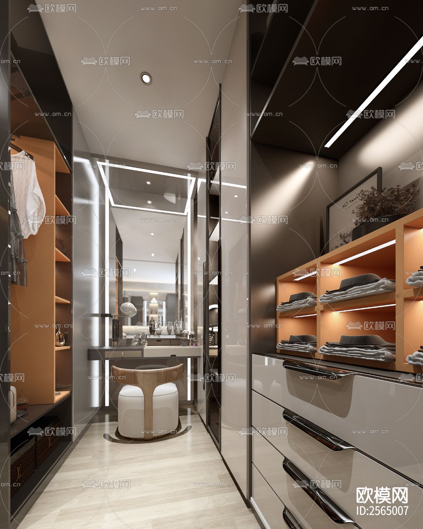 现代豪宅大平层CAD施工图下载（渲染图4）