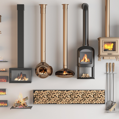  壁炉 火炉 柴火su模型 