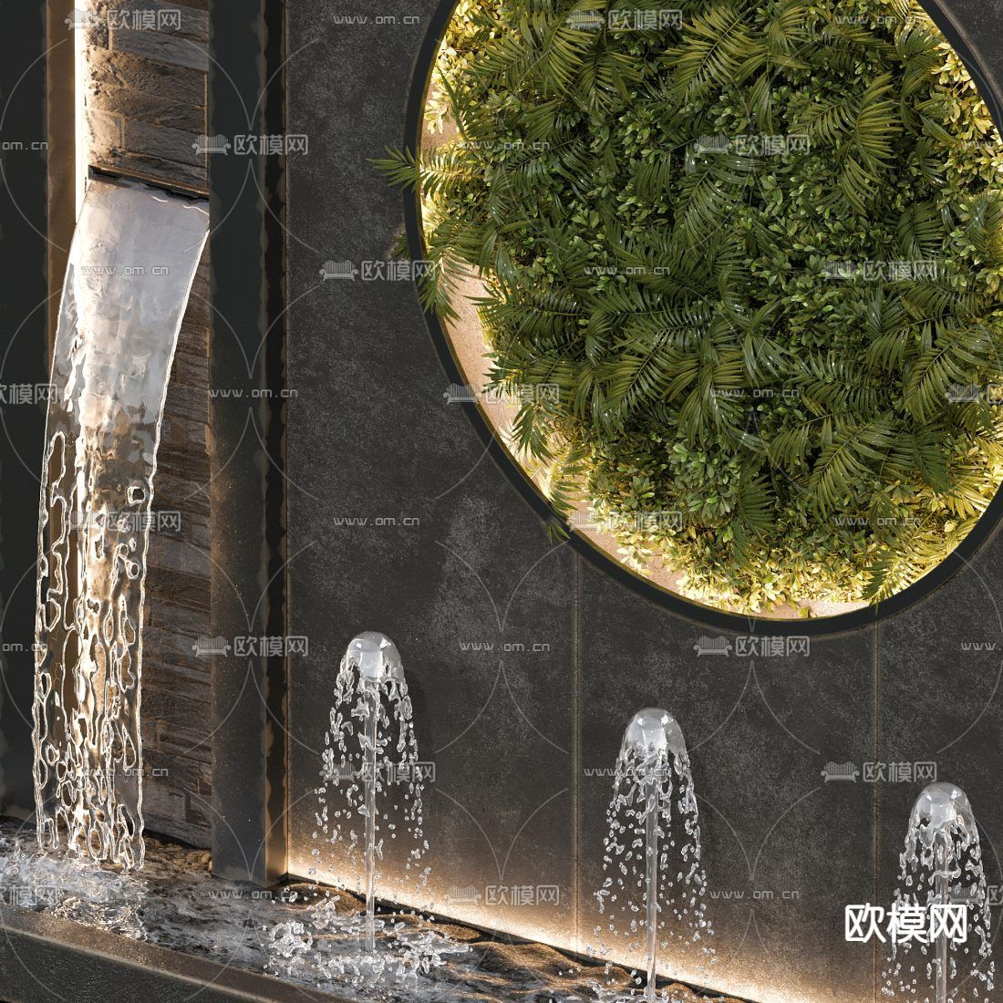 喷泉小品 水池水幕3d模型下载（渲染图2）