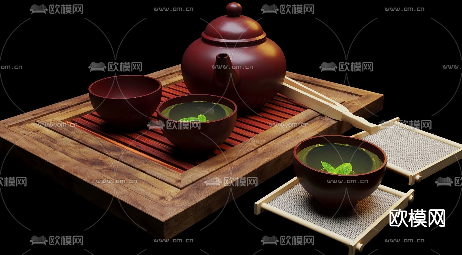 新中式茶具3d模型下载（渲染图1）